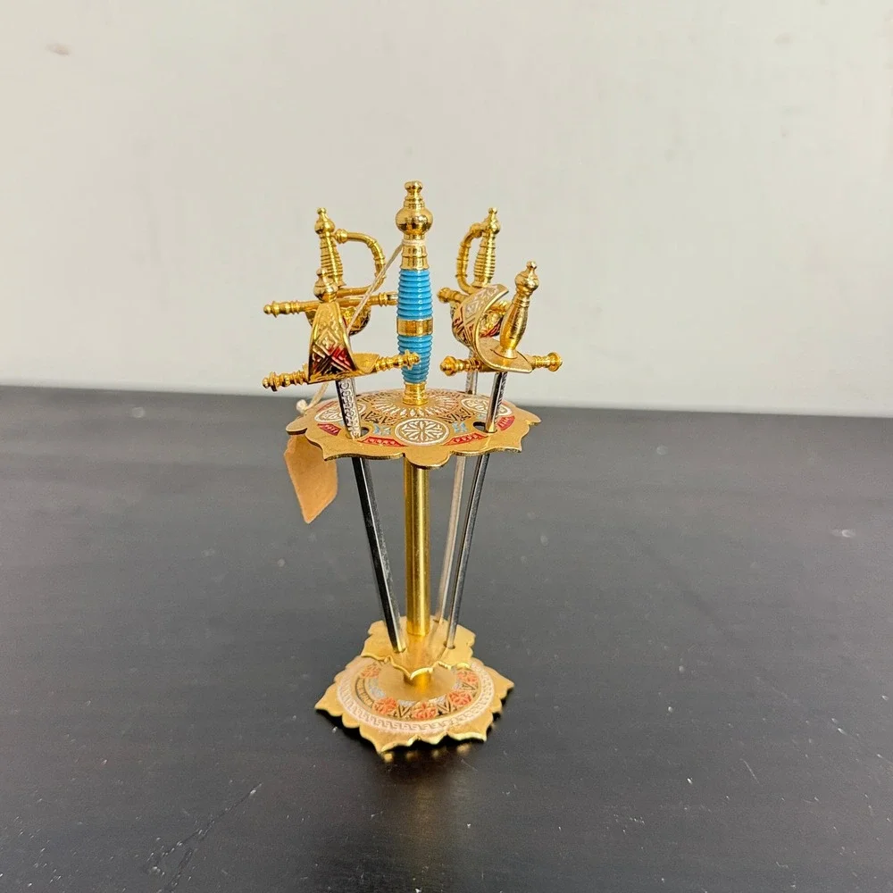 Vintage Toledo Spanish Mini Sword Cocktail Pick Set 4 Picks Stand Made in Spain